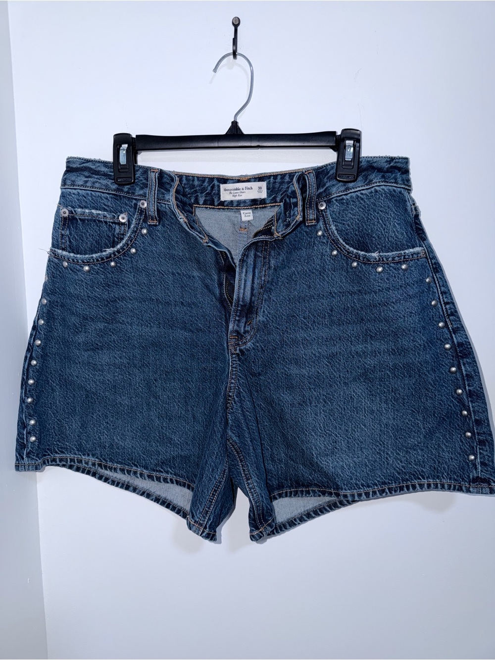 Abercrombie & Fitch Studded Dark Blue Denim Studded Women's Shorts